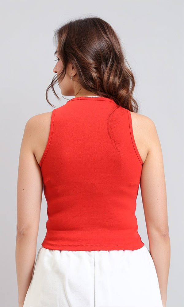 R204591 - Solid Sleeveless Cotton Racer Top - Red