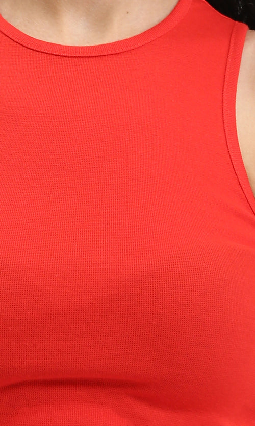 R204591 - Solid Sleeveless Cotton Racer Top - Red