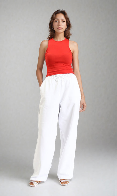 R204591 - Solid Sleeveless Cotton Racer Top - Red