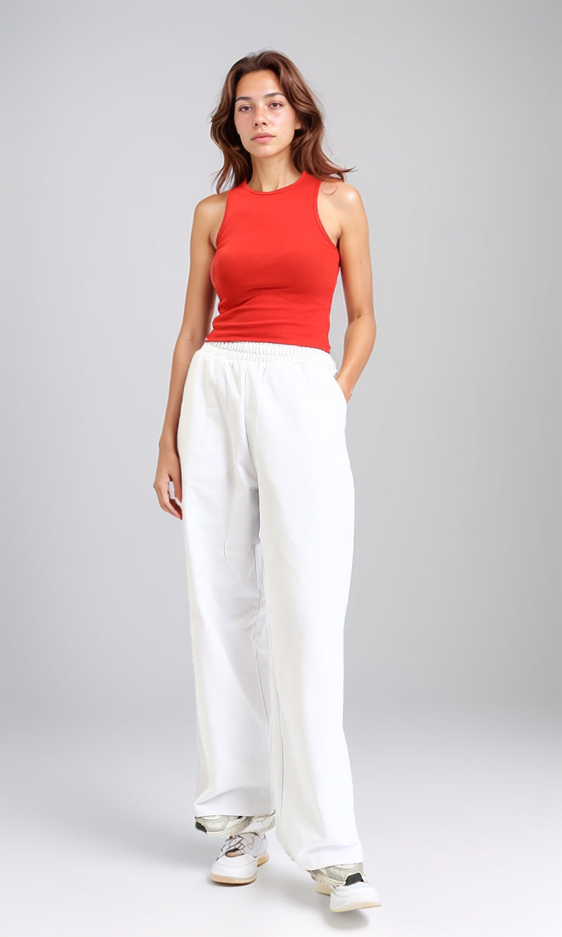 R204591 - Solid Sleeveless Cotton Racer Top - Red