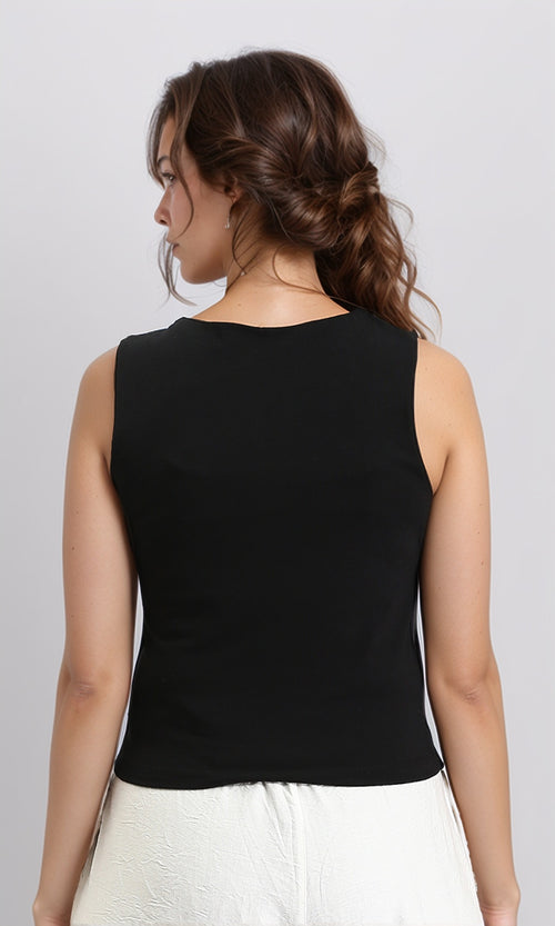 R204592 - Slip On Feminine Solid Tank Top - Black