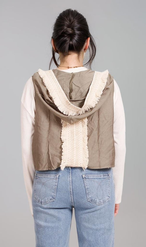 R204593 - Linen Patchwork Vest - Beige & White