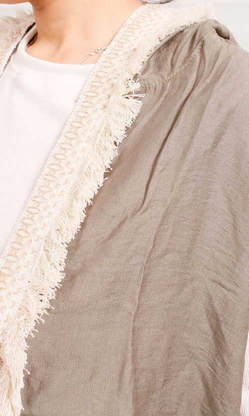 R204593 - Linen Patchwork Vest - Beige & White