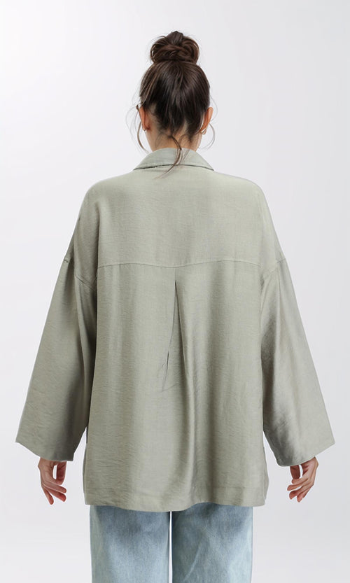 R204595 - Long Sleeves Shirt with Front Pockets - Dark Olive