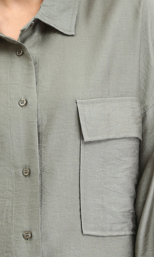 R204595 - Long Sleeves Shirt with Front Pockets - Dark Olive