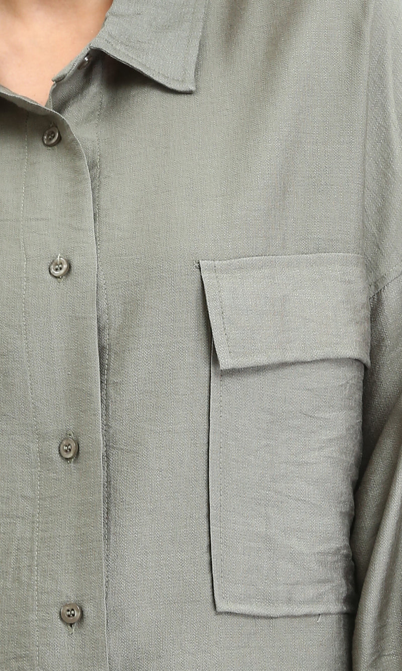 R204595 - Long Sleeves Shirt with Front Pockets - Dark Olive