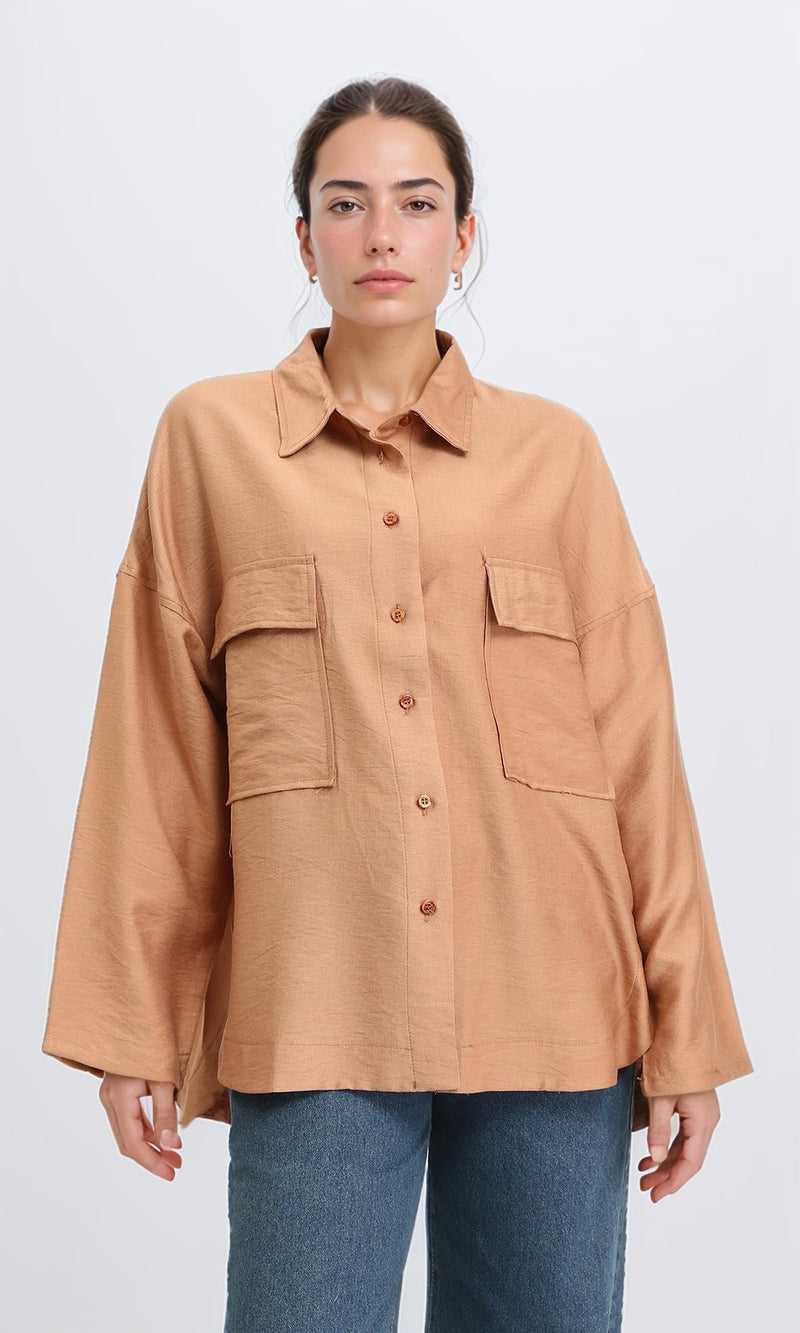 R204596 - Long Sleeves Shirt with Front Pockets - Copper