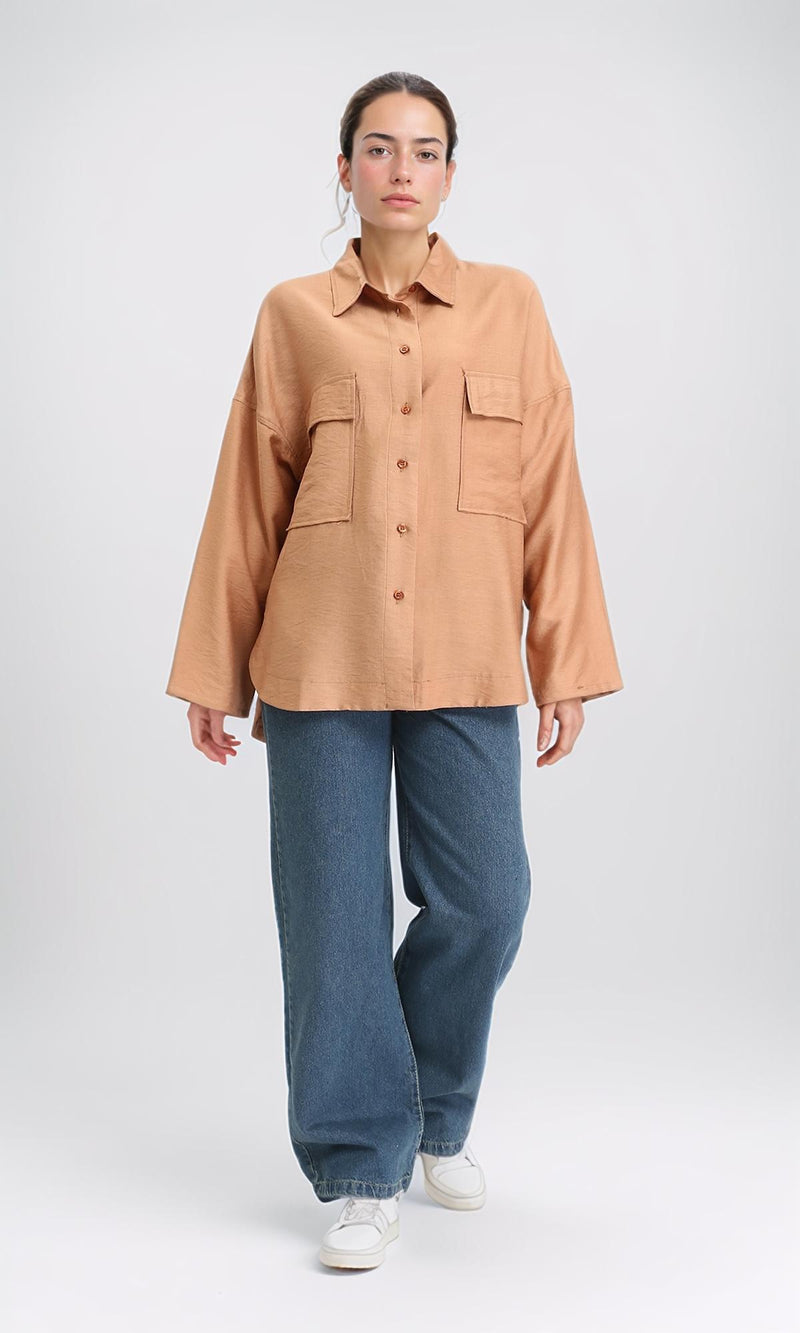 R204596 - Long Sleeves Shirt with Front Pockets - Copper