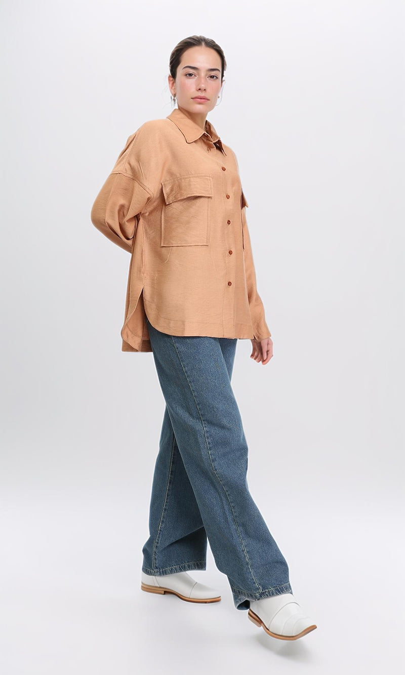R204596 - Long Sleeves Shirt with Front Pockets - Copper