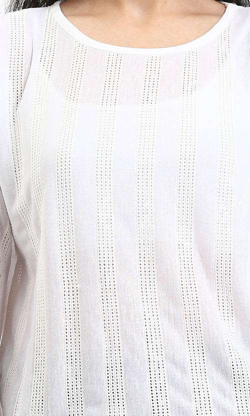 R204603 - Long Sleeves Perforated Casual Blouse - White