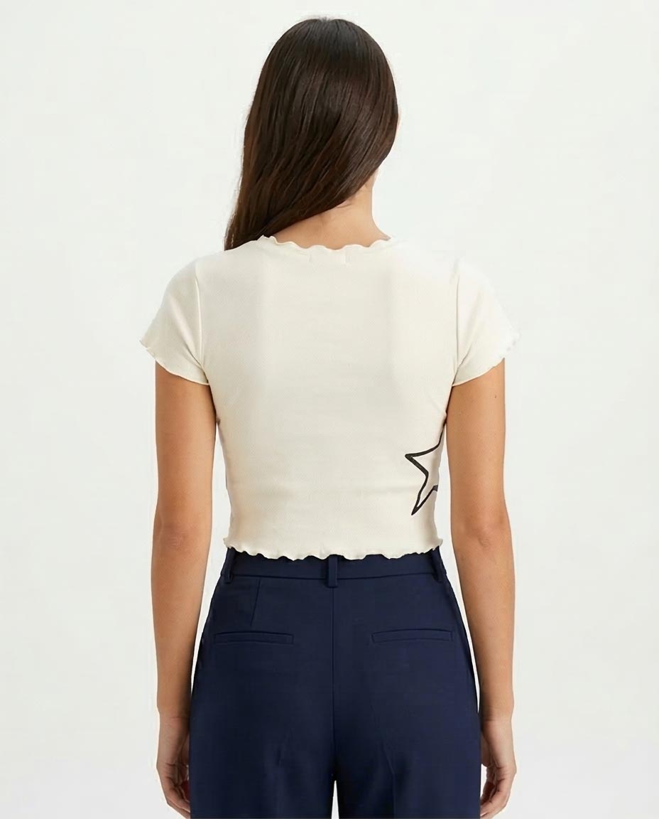 Ravin Women's Lettuce-Edge "Speed Way" Graphic Crop Top - White - R204606