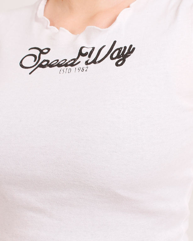 Ravin Women's Lettuce-Edge "Speed Way" Graphic Crop Top - White - R204606