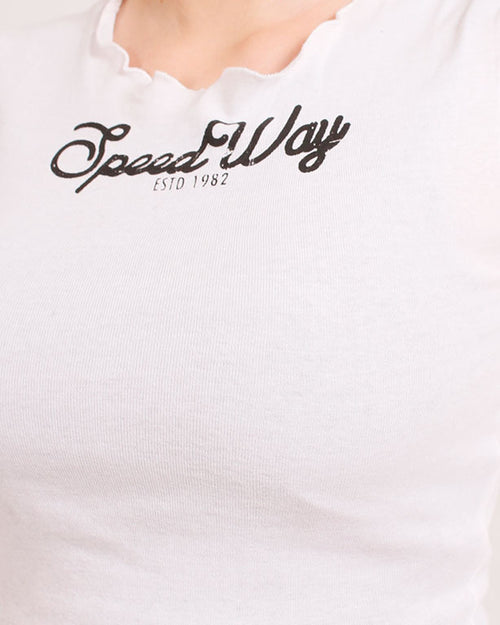 Ravin Women's Lettuce-Edge "Speed Way" Graphic Crop Top - White - R204606