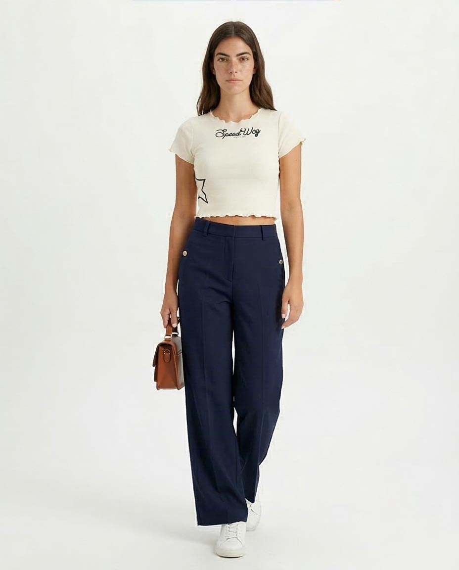 Ravin Women's Lettuce-Edge "Speed Way" Graphic Crop Top - White - R204606