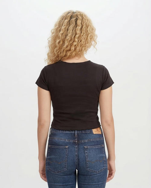 Ravin Women’s "Somos" Graphic Baby Tee – Slim Fit Cropped T-Shirt in Black -R204607