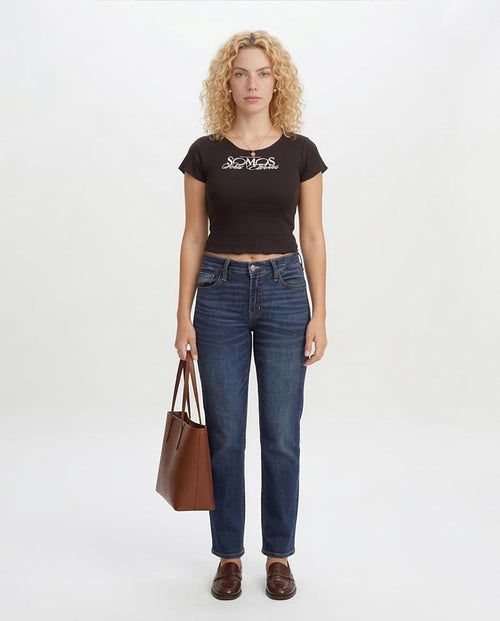 Ravin Women’s "Somos" Graphic Baby Tee – Slim Fit Cropped T-Shirt in Black -R204607