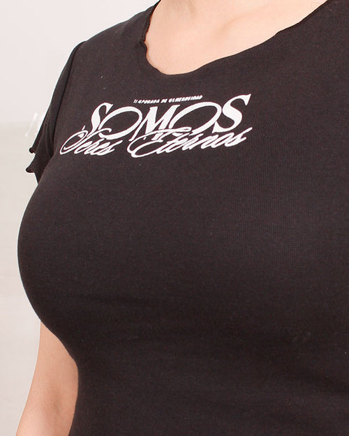 Ravin Women’s "Somos" Graphic Baby Tee – Slim Fit Cropped T-Shirt in Black -R204607