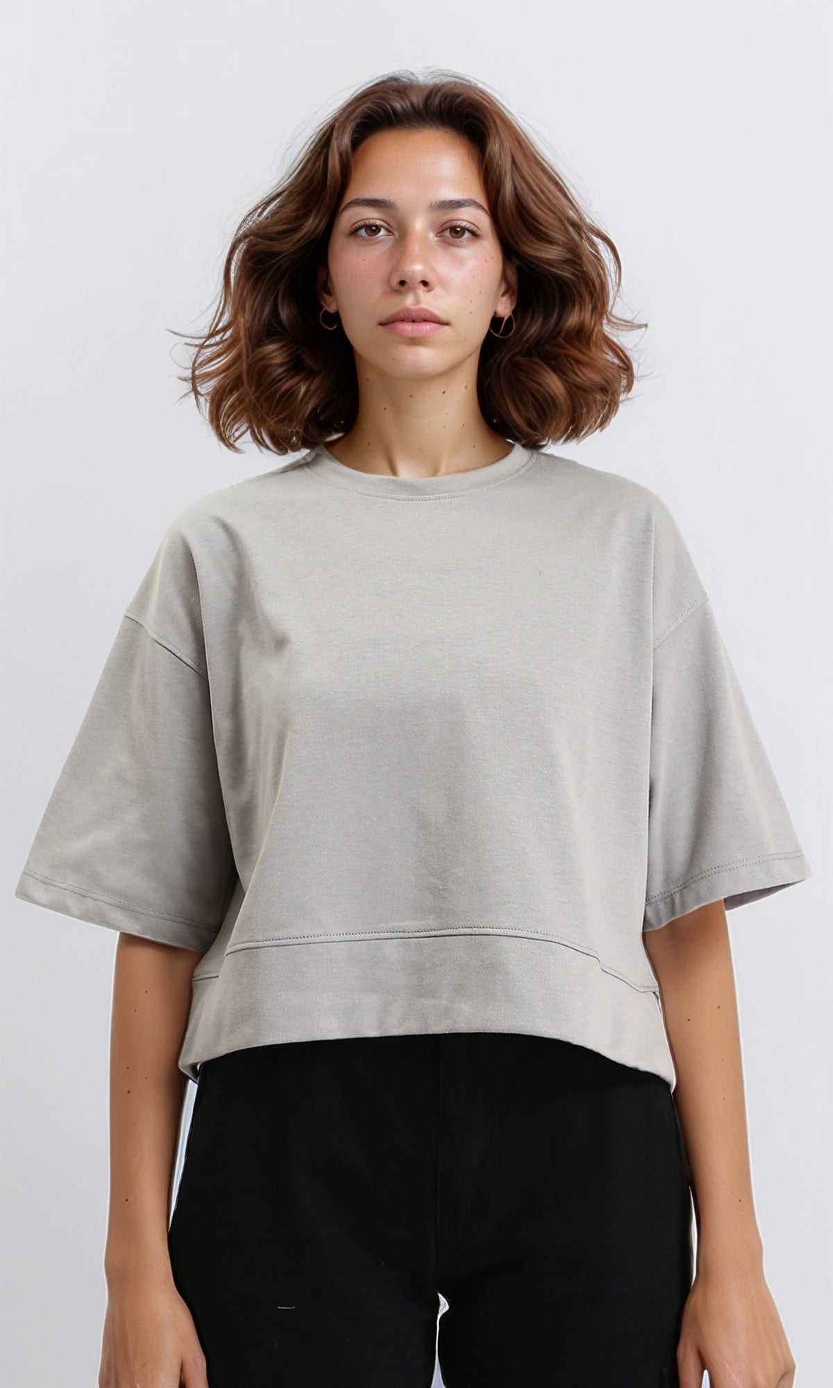 Solid Tee with Drop Shoulders - Medium Grey