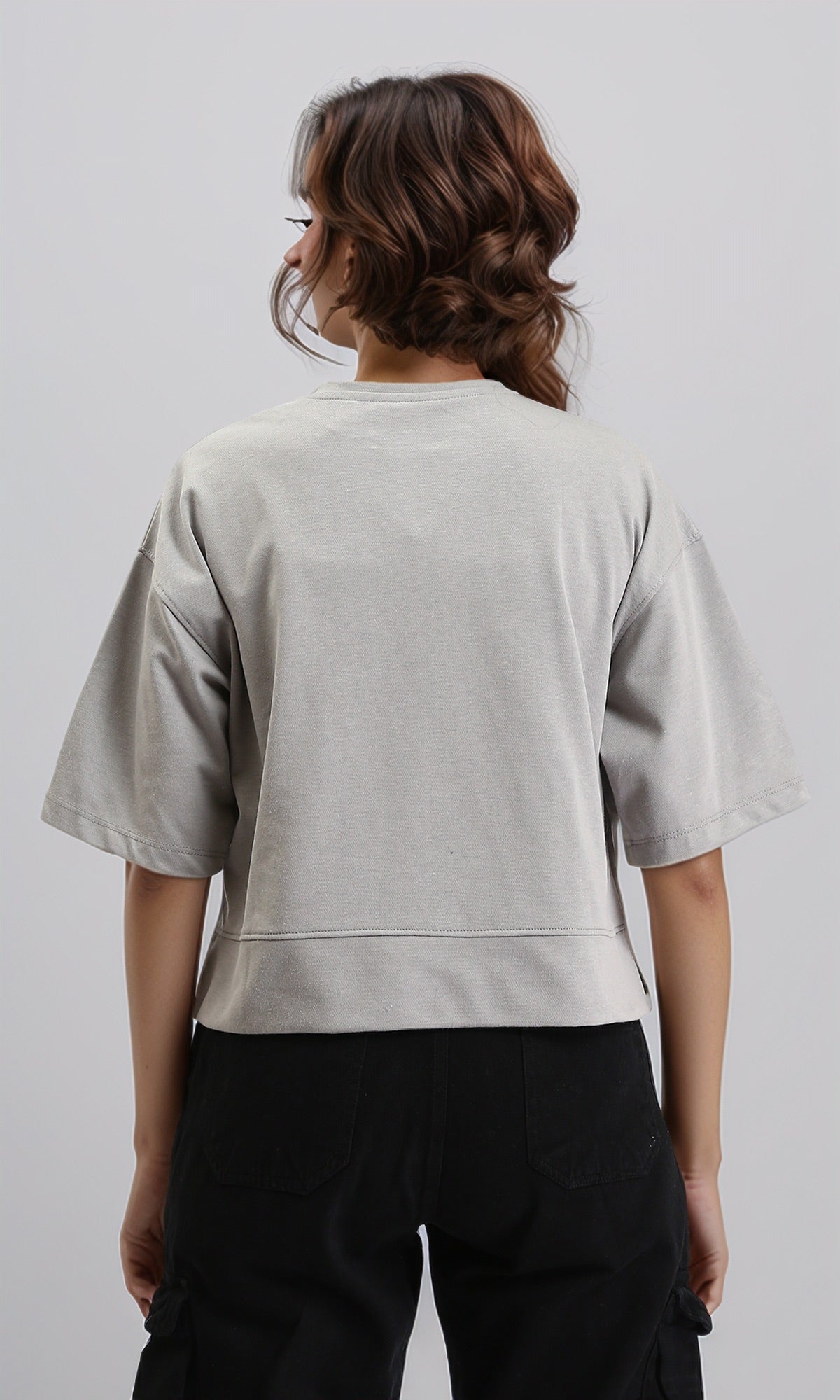 R204610 - تي شيرت سادة بأكتاف منسدلة - رمادي متوسط