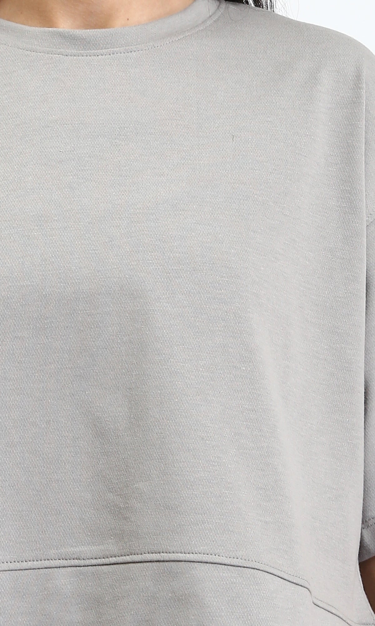 R204610 - تي شيرت سادة بأكتاف منسدلة - رمادي متوسط