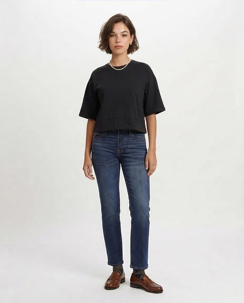 Ravin Women’s Boxy Cropped Tee with Seam Detail – Midnight Black - R204611