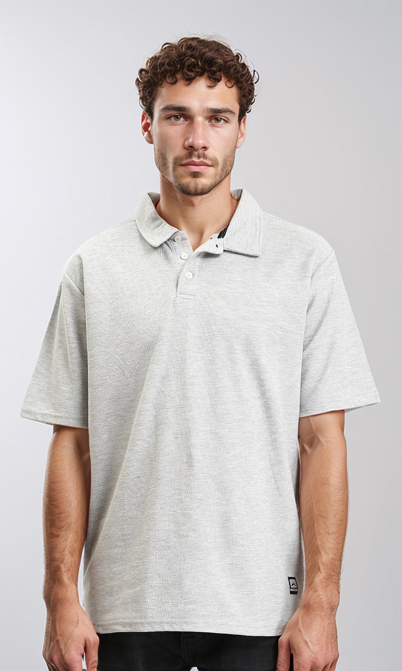 R204664 - Relaxed Fit Elbow Sleeves Polo Shirt - Heather Grey