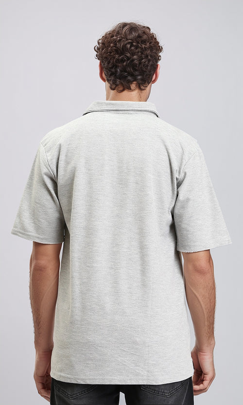 R204664 - Relaxed Fit Elbow Sleeves Polo Shirt - Heather Grey