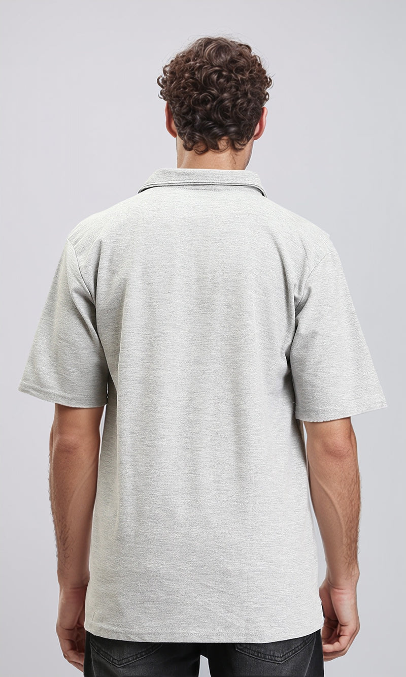 R204664 - Relaxed Fit Elbow Sleeves Polo Shirt - Heather Grey