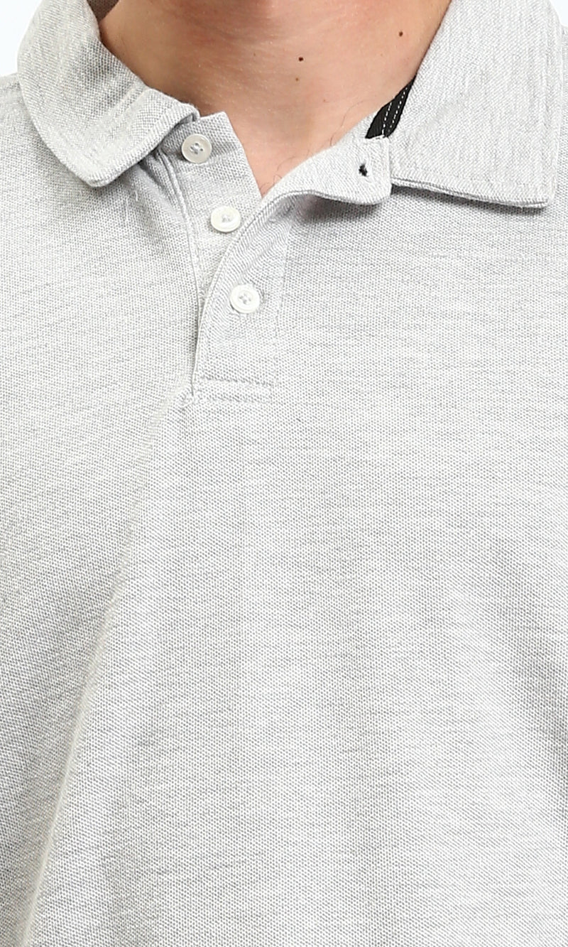 R204664 - Relaxed Fit Elbow Sleeves Polo Shirt - Heather Grey