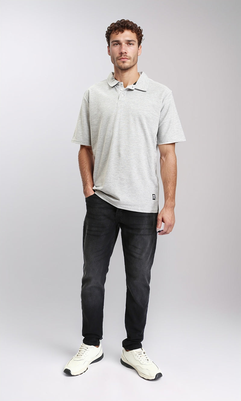 R204664 - Relaxed Fit Elbow Sleeves Polo Shirt - Heather Grey