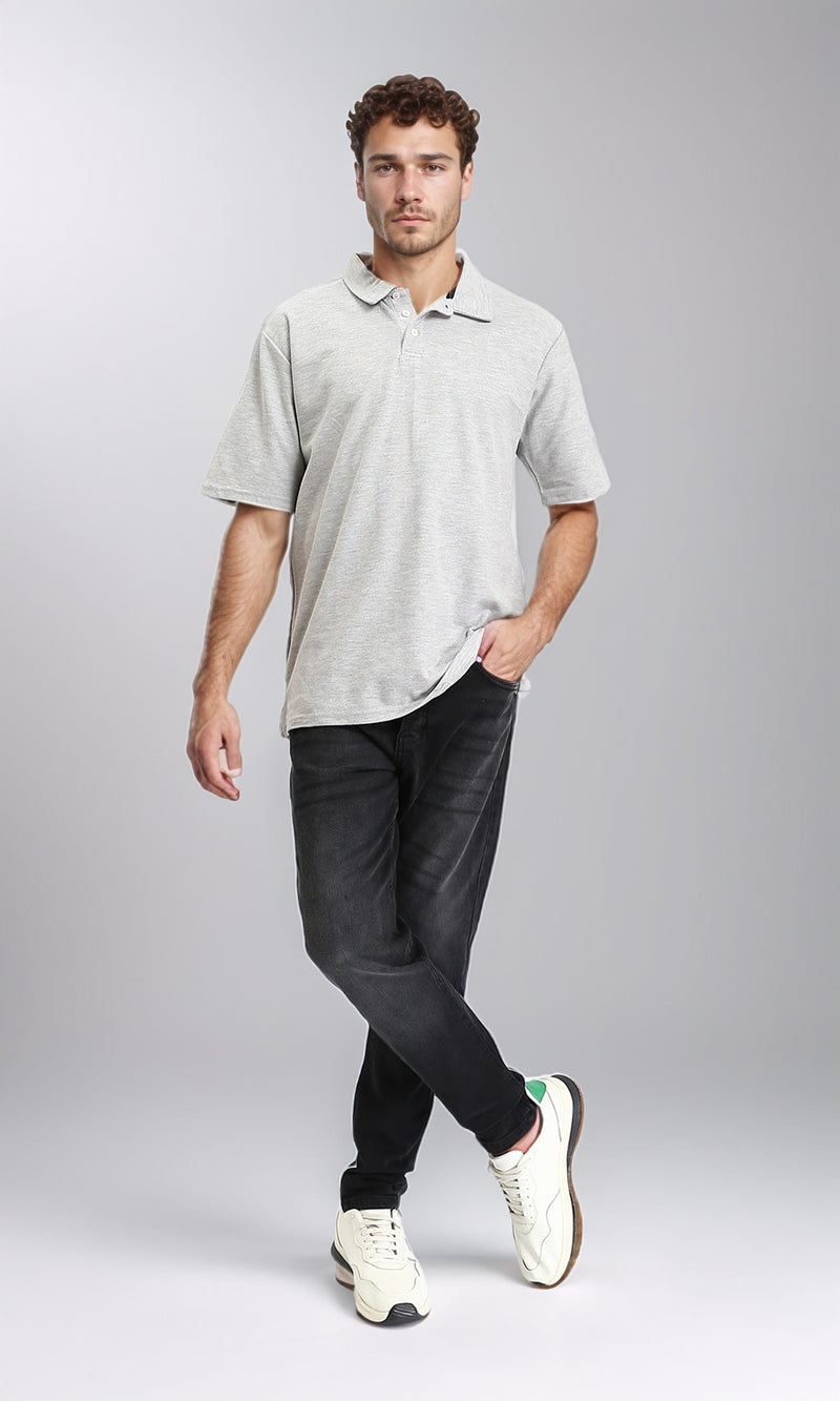 R204664 - Relaxed Fit Elbow Sleeves Polo Shirt - Heather Grey