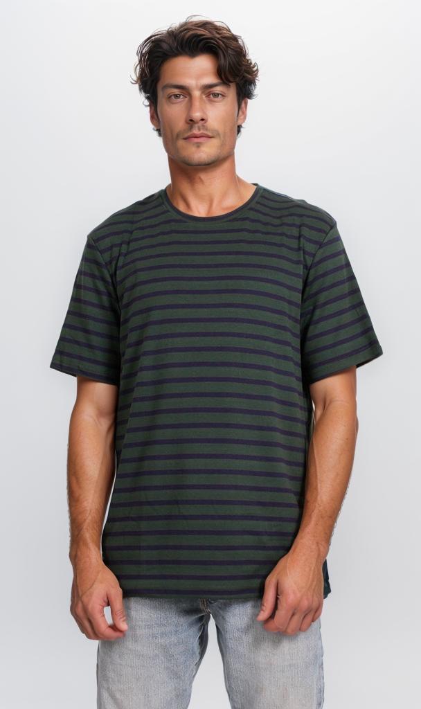 Striped Cotton Lycra T-Shirt - Black/green