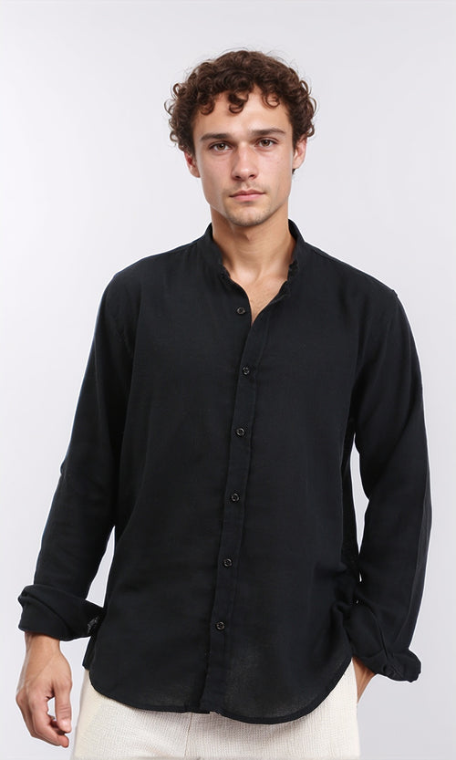 Solid Long Sleeves Rayon Shirt - Black