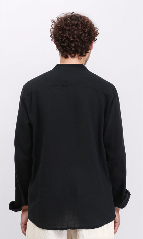 R204674 - Solid Long Sleeves Rayon Shirt - Black