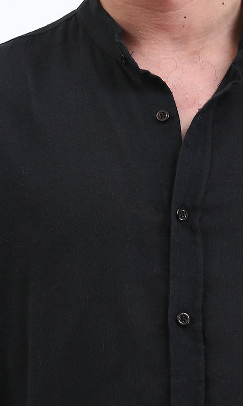 R204674 - Solid Long Sleeves Rayon Shirt - Black