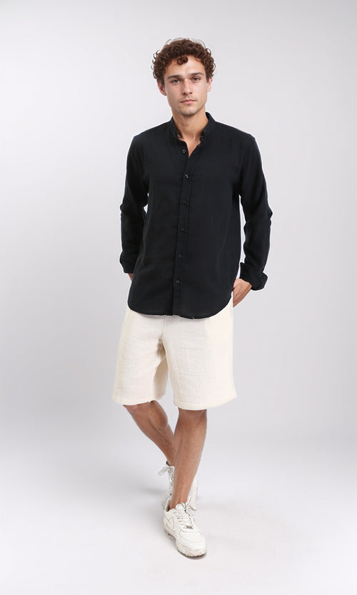 R204674 - Solid Long Sleeves Rayon Shirt - Black