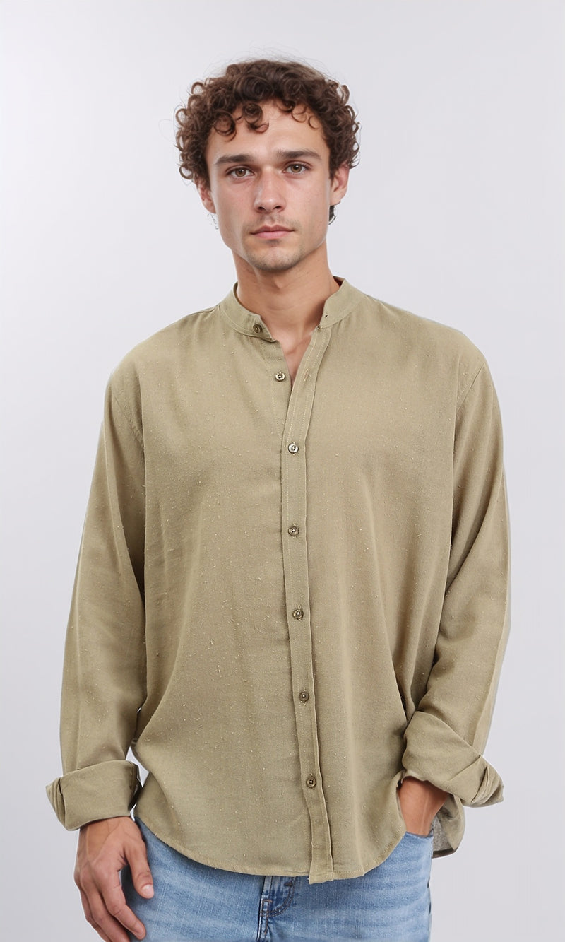 R204675 - Solid Long Sleeves Rayon Shirt - Yellowish Green