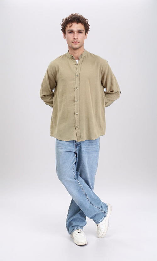 R204675 - Solid Long Sleeves Rayon Shirt - Yellowish Green