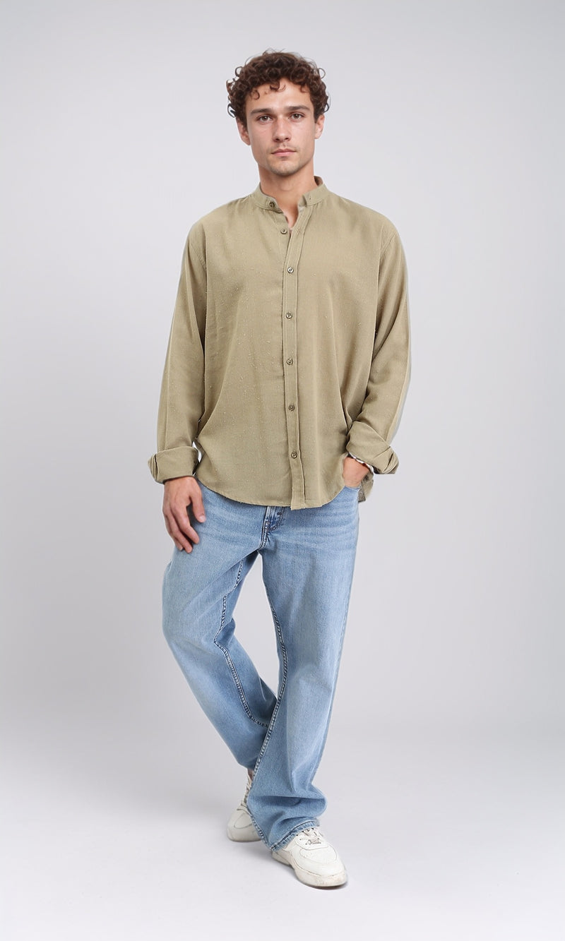 R204675 - Solid Long Sleeves Rayon Shirt - Yellowish Green