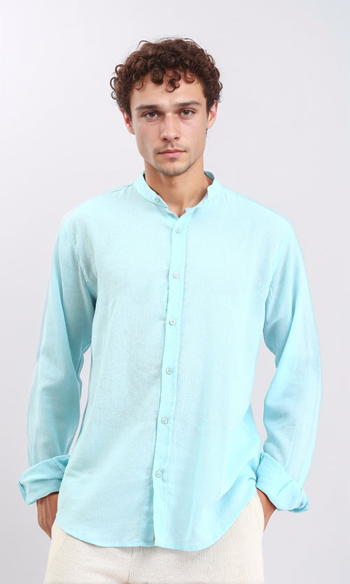 Solid Long Sleeves Rayon Shirt - Aqua
