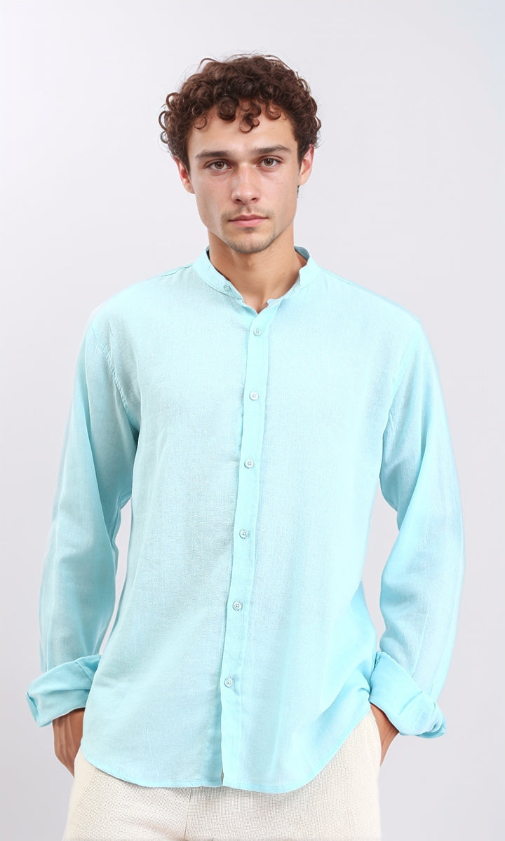 Solid Long Sleeves Rayon Shirt - Aqua