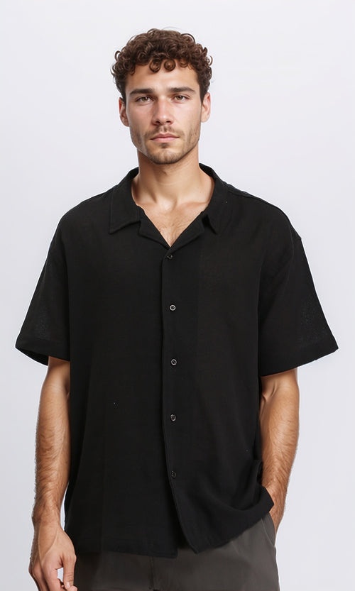 R204681 - Lightweight Solid Cotton Shirt - Black
