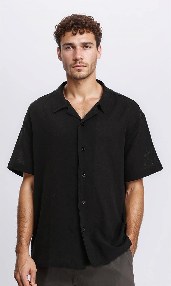 Lightweight Solid Cotton Shirt - Black