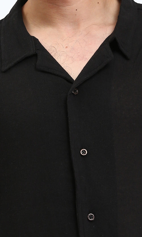 R204681 - Lightweight Solid Cotton Shirt - Black