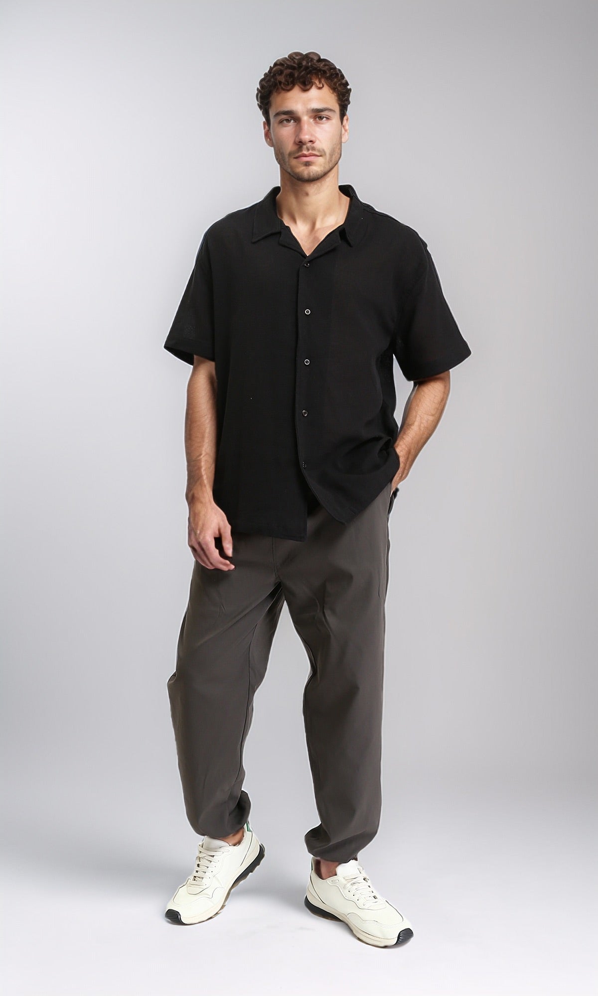 R204681 - Lightweight Solid Cotton Shirt - Black
