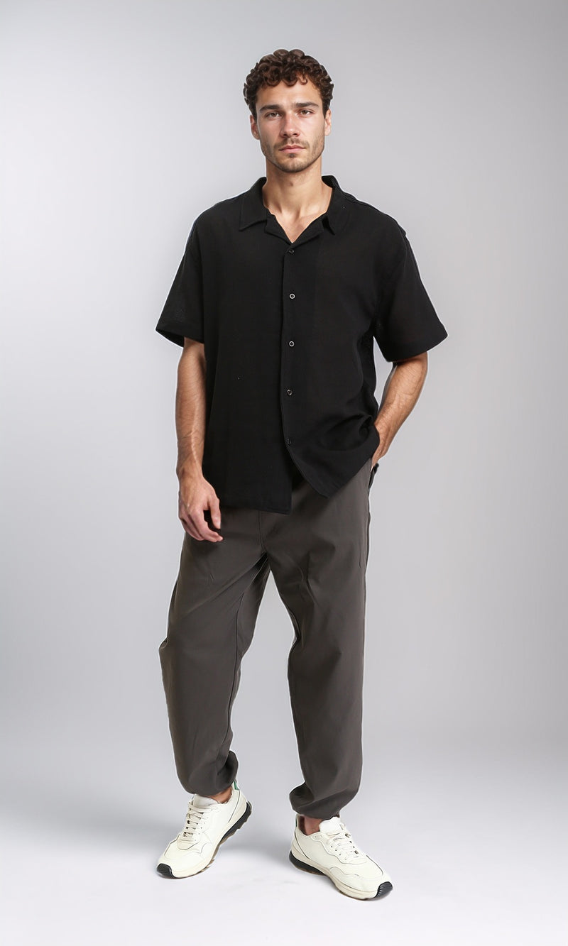 R204681 - Lightweight Solid Cotton Shirt - Black