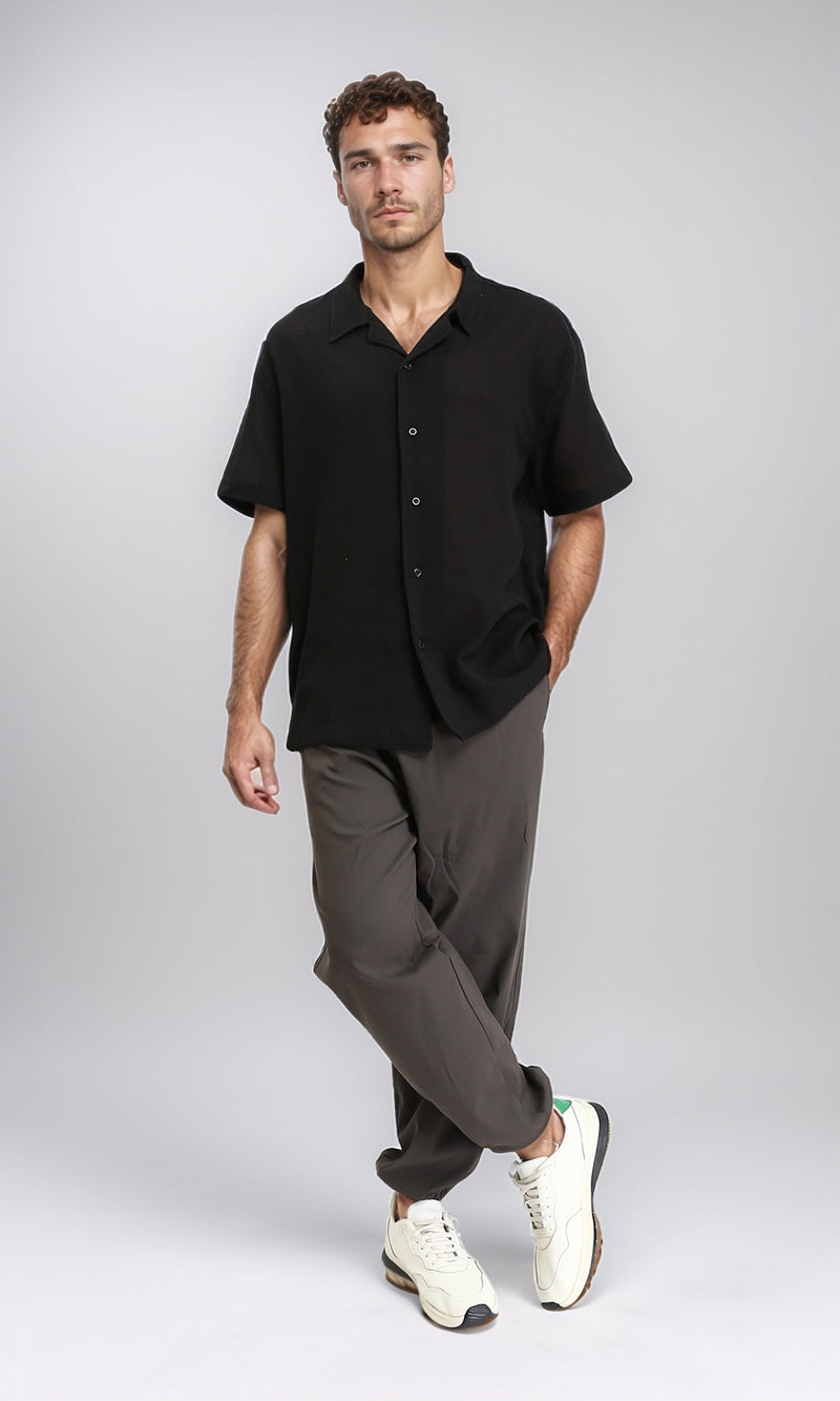 R204681 - Lightweight Solid Cotton Shirt - Black