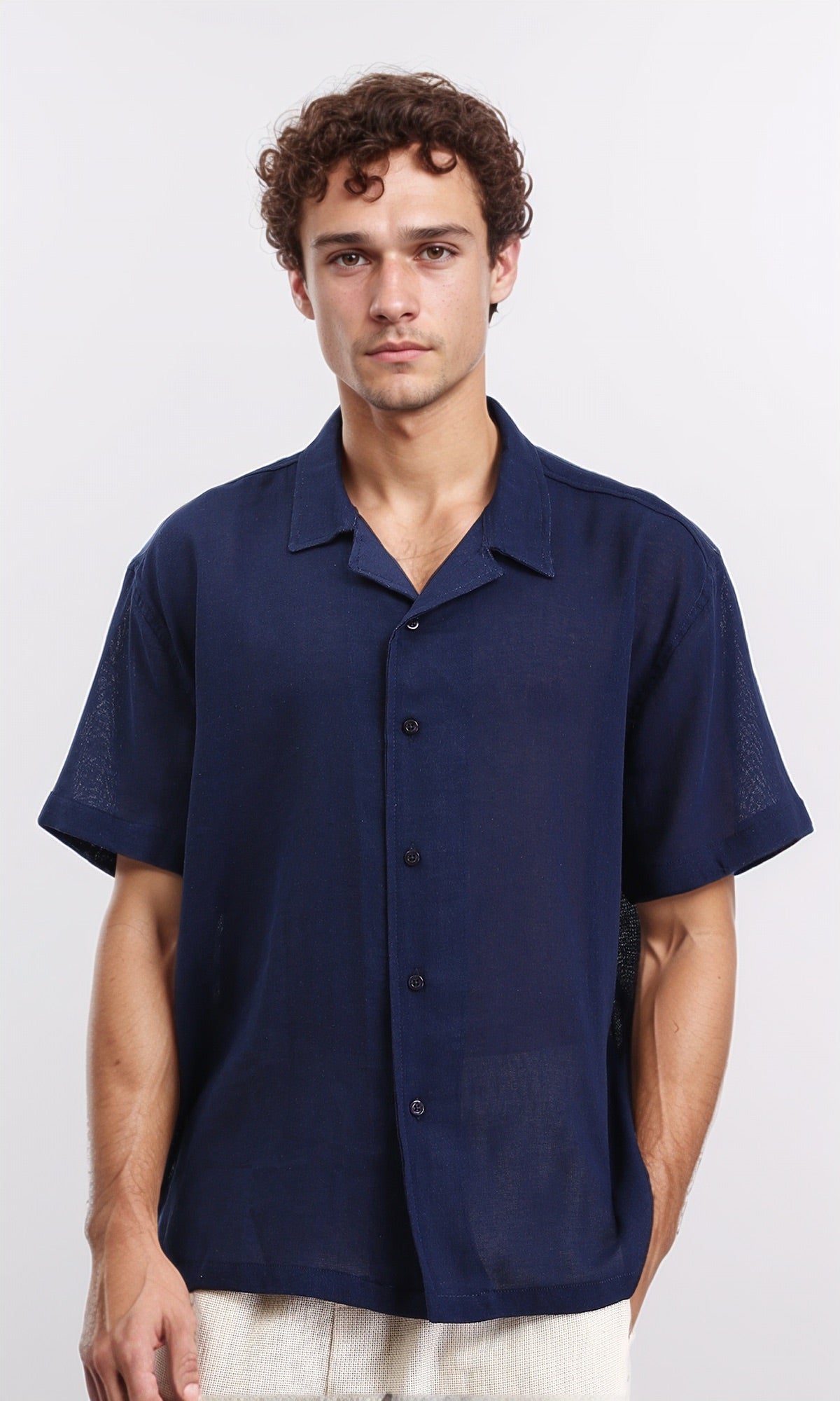 Lightweight Solid Short Sleeves Shirt - Navy Blue