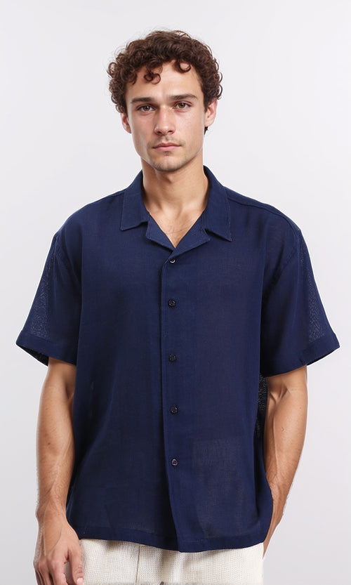 Lightweight Solid Short Sleeves Shirt - Navy Blue