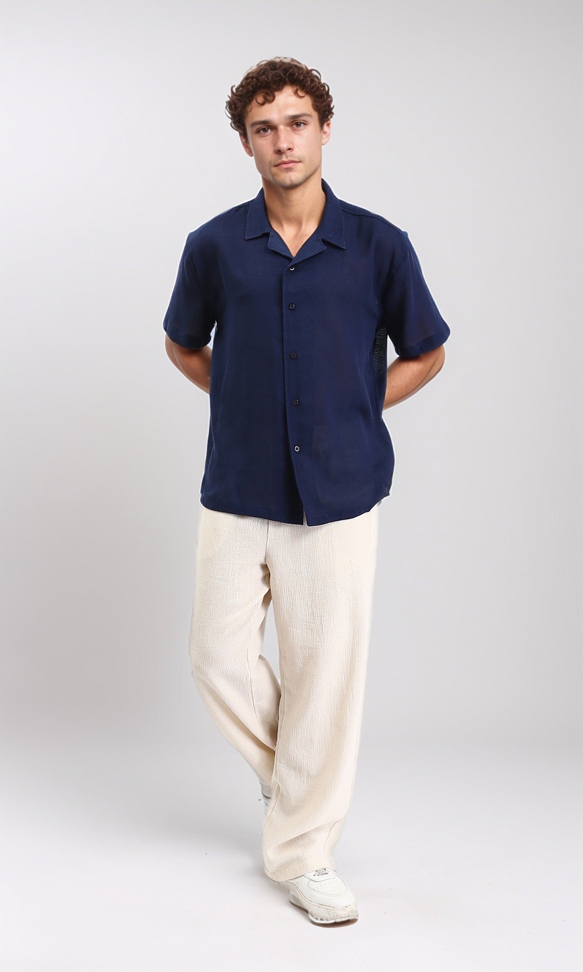R204682 - Lightweight Solid Short Sleeves Shirt - Navy Blue